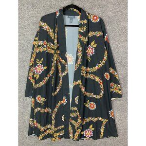 Modcloth Womens Large Florals‎ Kimono Topper Open Front Black Floral